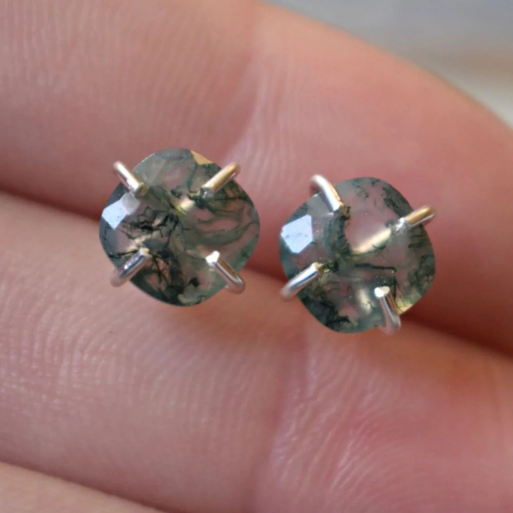 Moss Agate Stud Earrings - Image 4