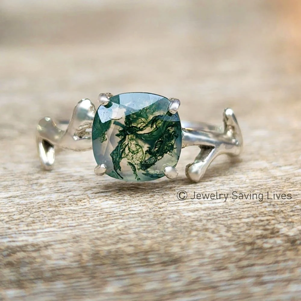 Natural Moss Agate Branch Ring - Image 7
