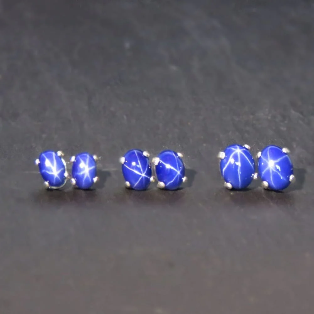 Oval Star Sapphire Stud Earrings - Image 6
