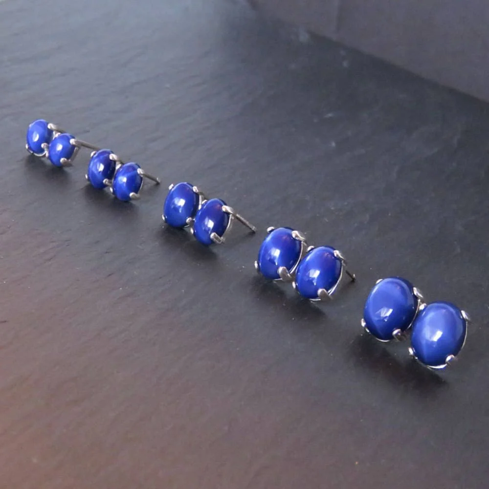 Oval Star Sapphire Stud Earrings - Image 7