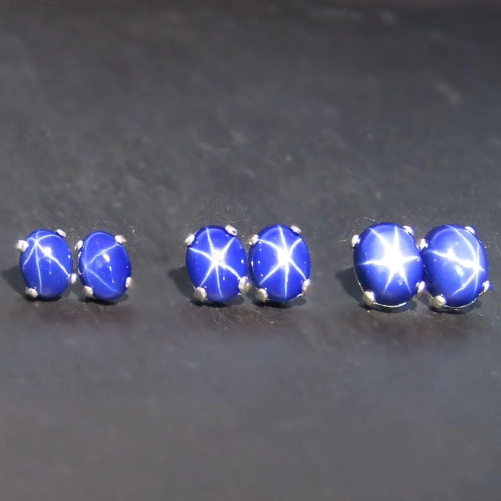 Oval Star Sapphire Stud Earrings - Image 8
