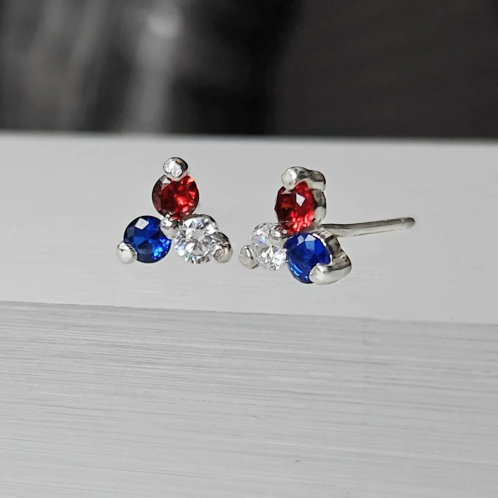 Red, White, & Blue Tri-Cluster Stud Earrings - Image 6