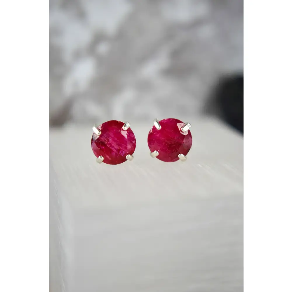 Round Ruby Stud Earrings - Image 4
