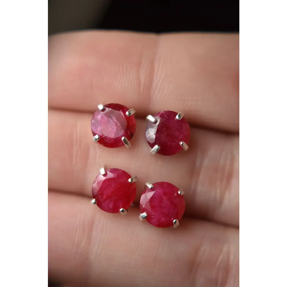 Round Ruby Stud Earrings - Image 5