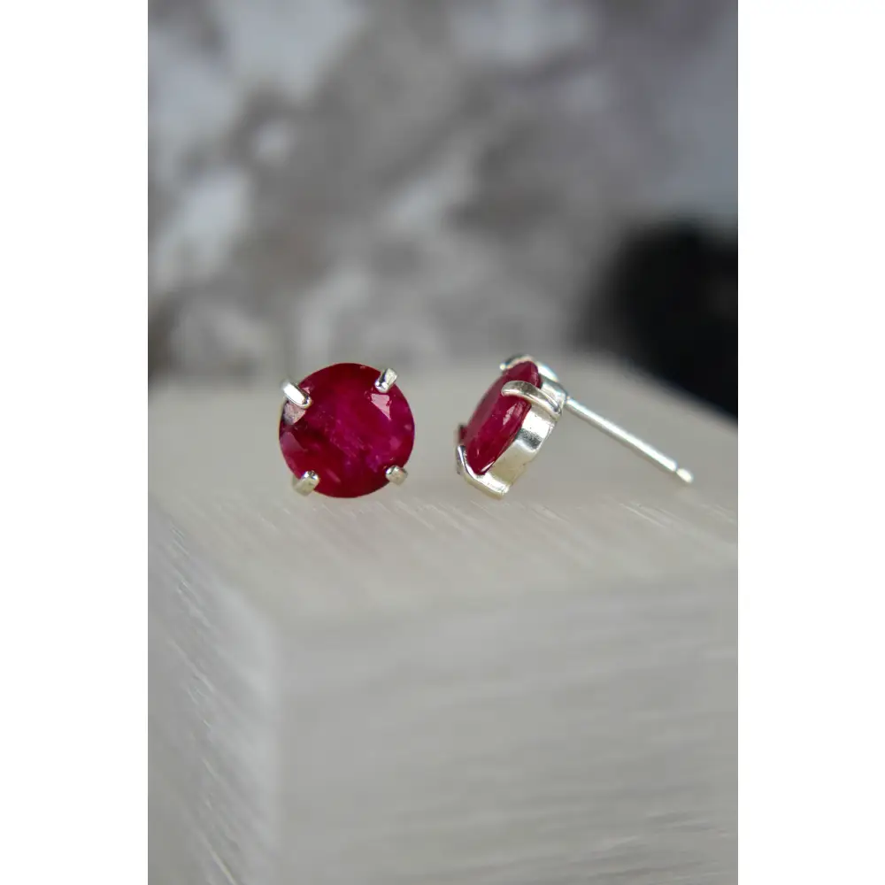 Round Ruby Stud Earrings - Image 6