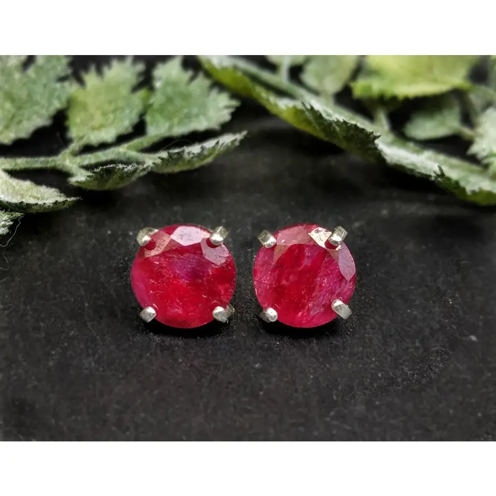 Round Ruby Stud Earrings - Image 7