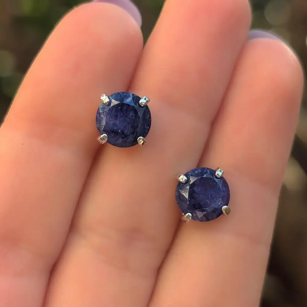 Round Sapphire Stud Earrings - Image 11