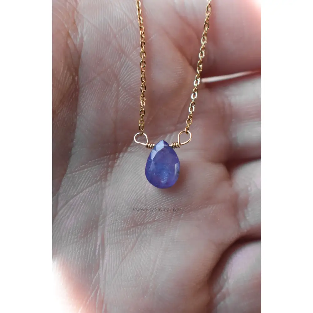 Tanzanite Teardrop Bar Necklace