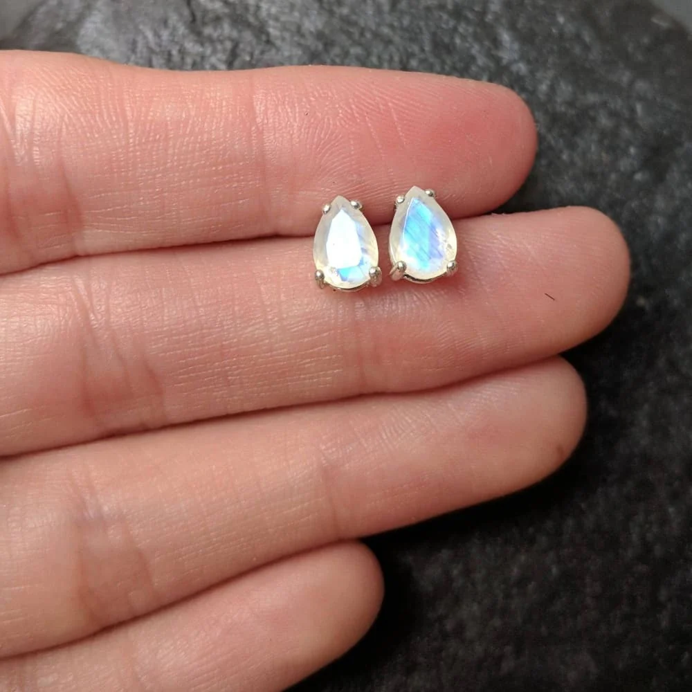 Teardrop Moonstone Stud Earrings - Image 8