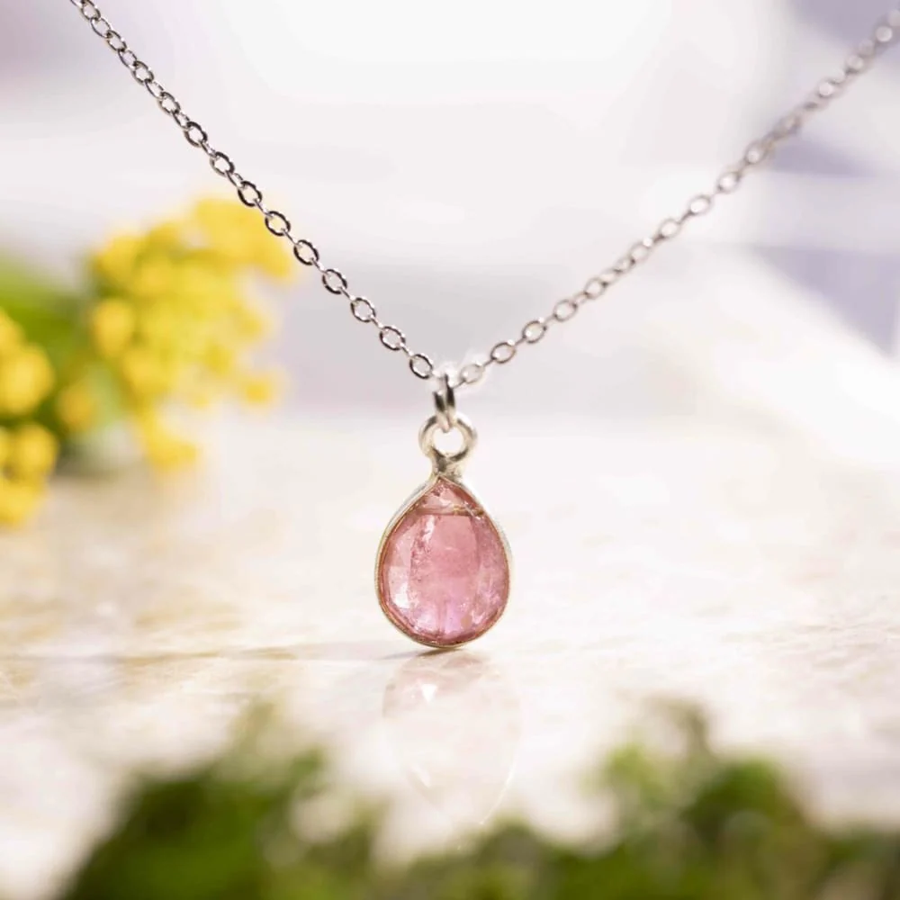Pink Tourmaline Teardrop Necklace - Image 7