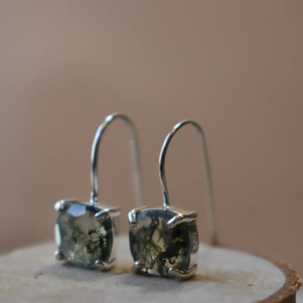 The Ashera - Natural Moss Agate Dangle Earrings - Image 9