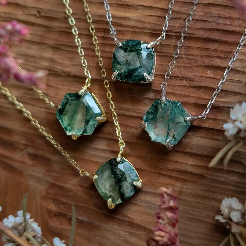 The Ashlynn- Hexagon Natural Moss Agate Necklace - Image 10