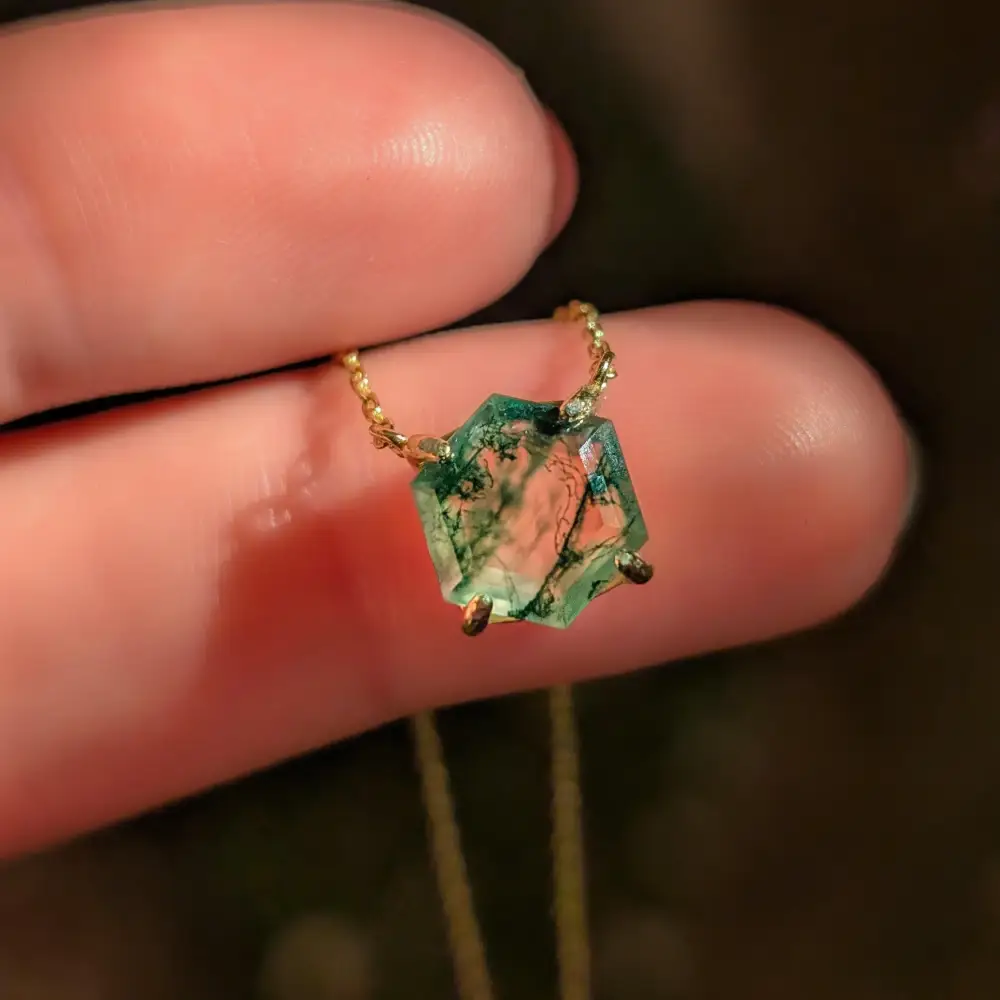 The Ashlynn- Hexagon Natural Moss Agate Necklace - Image 5