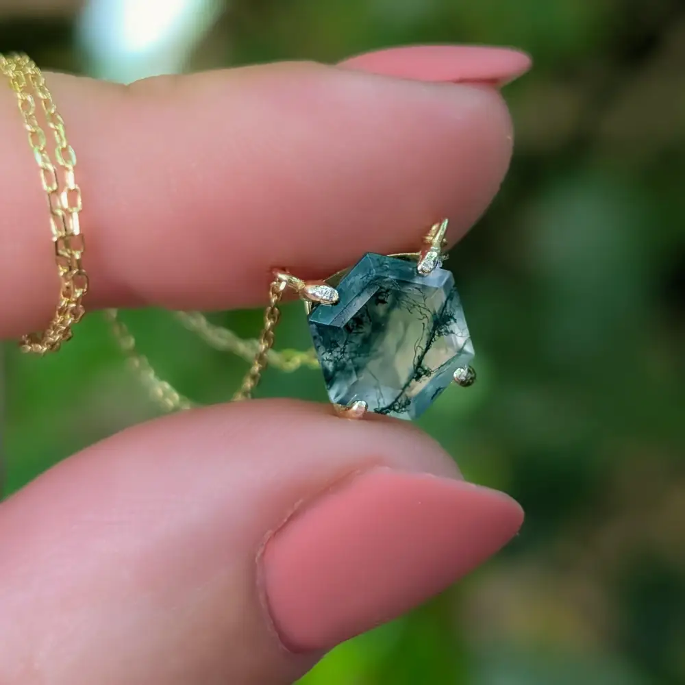 The Ashlynn- Hexagon Natural Moss Agate Necklace - Image 8