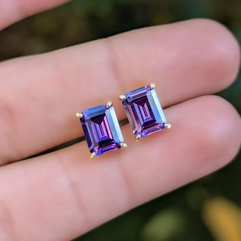 The Audette - Emerald Cut Amethyst Stud Earrings