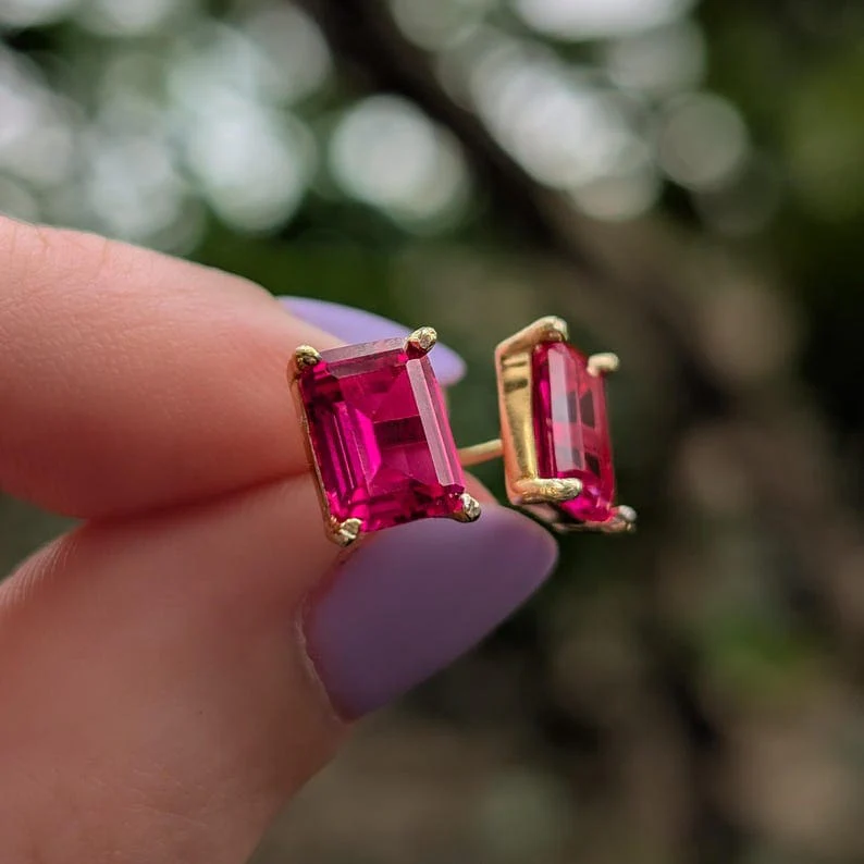 The Audette - Emerald Cut Ruby Stud Earrings - Image 8