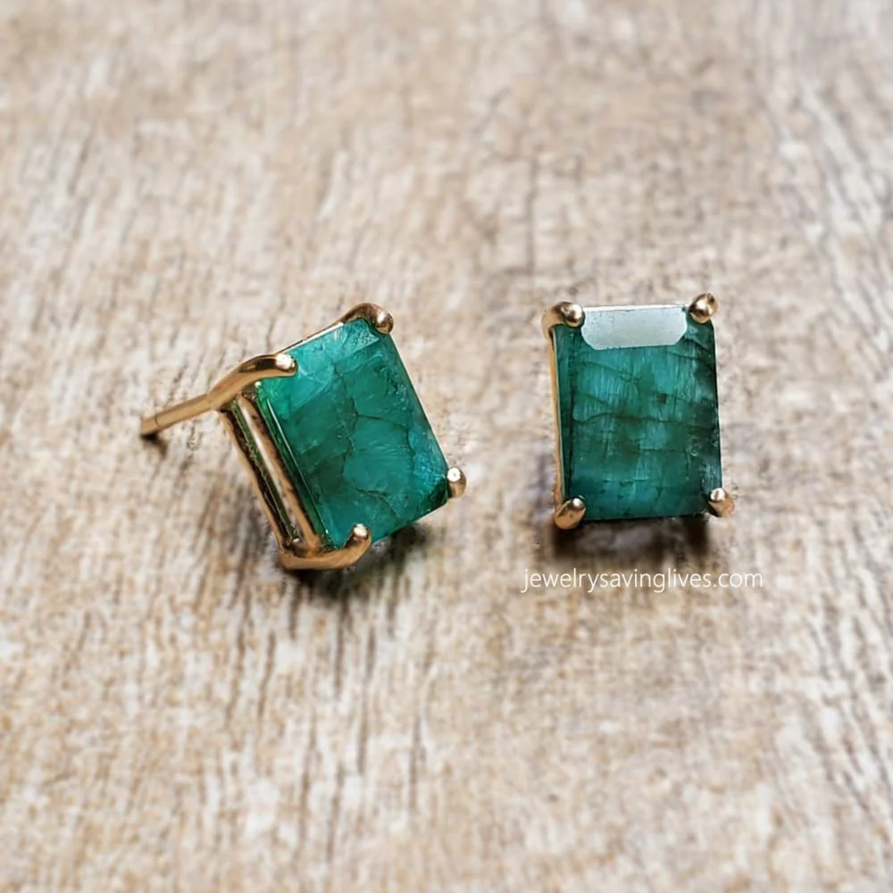 The Audie - Natural Emerald Stud Earrings - Image 2