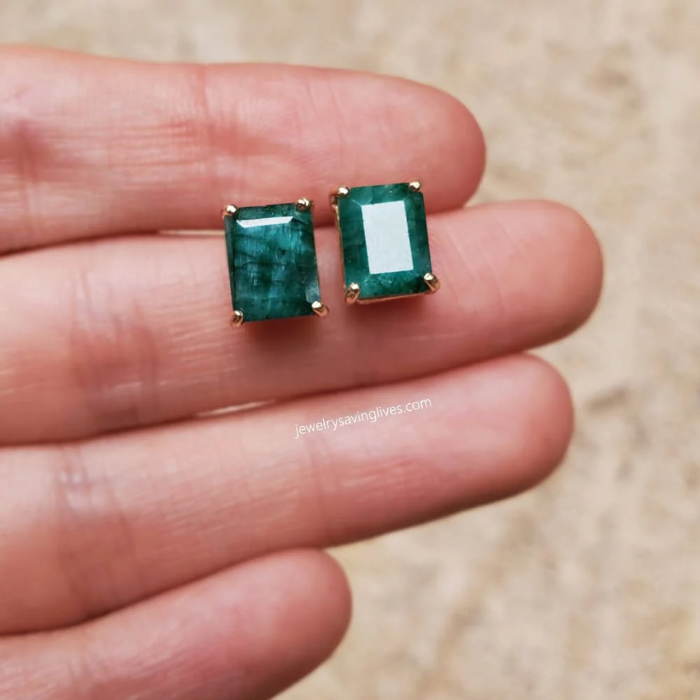 The Audie - Natural Emerald Stud Earrings - Image 5