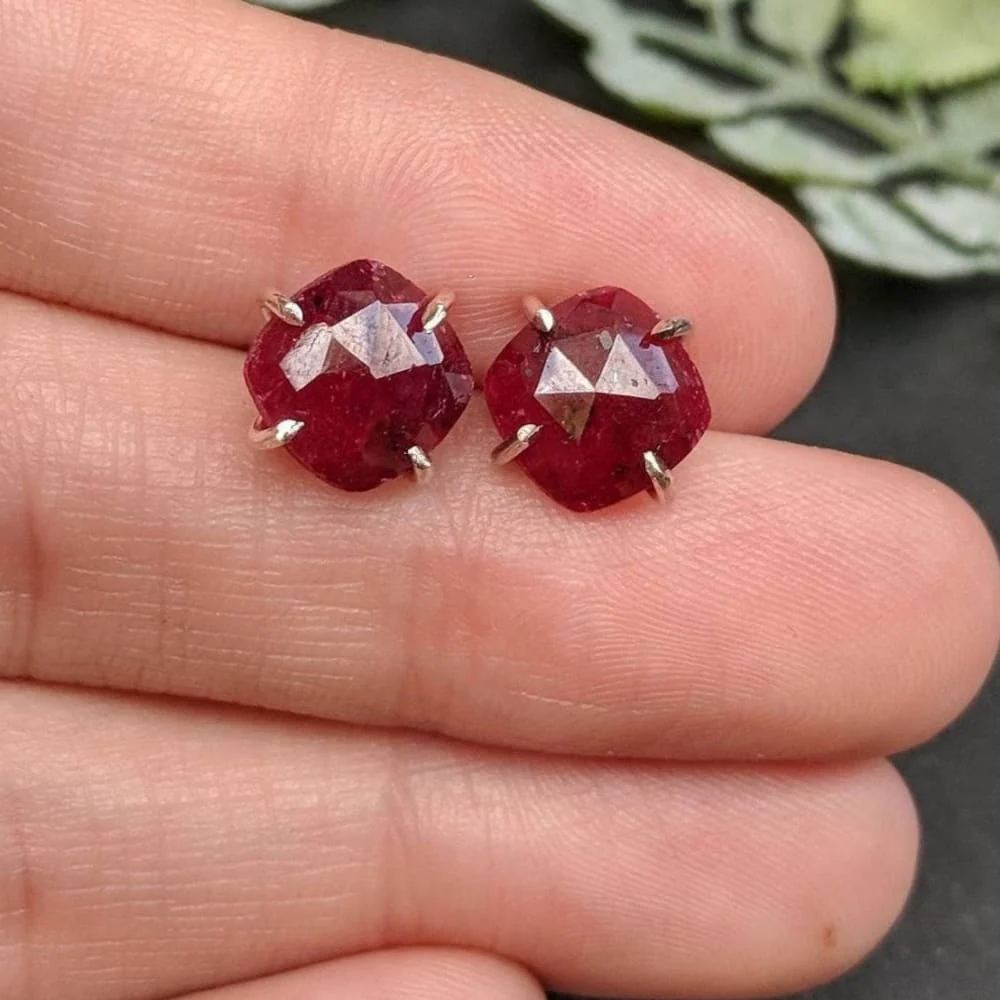 The Colette - Natural Ruby Stud Earrings - Image 2