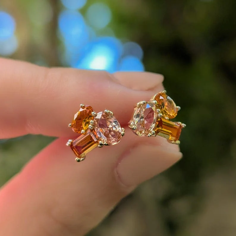 The Elia - Citrine Small Cluster Studs - Image 10