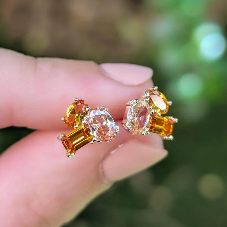 The Elia - Citrine Small Cluster Studs - Image 7