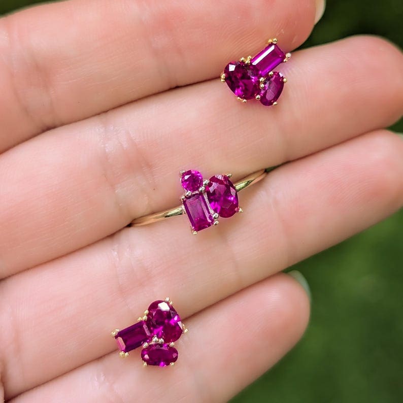The Elia - Ruby Small Cluster Studs - Image 11