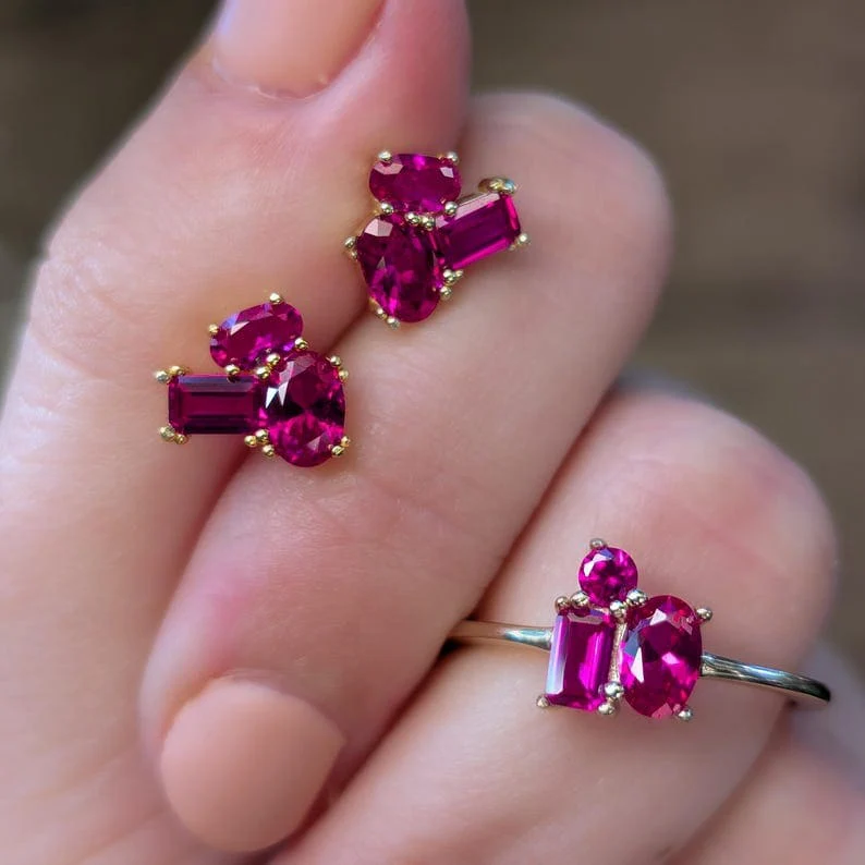 The Elia - Ruby Small Cluster Studs - Image 6