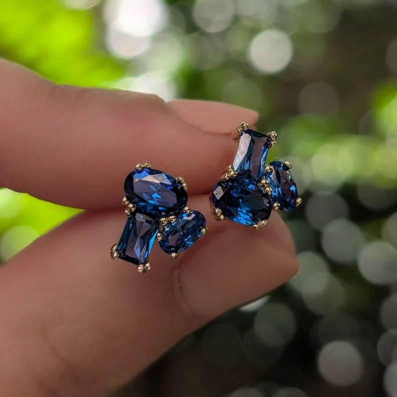 The Elia - Sapphire Small Cluster Studs - Image 11