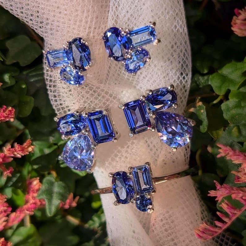 The Elia - Tanzanite Small Cluster Studs - Image 6