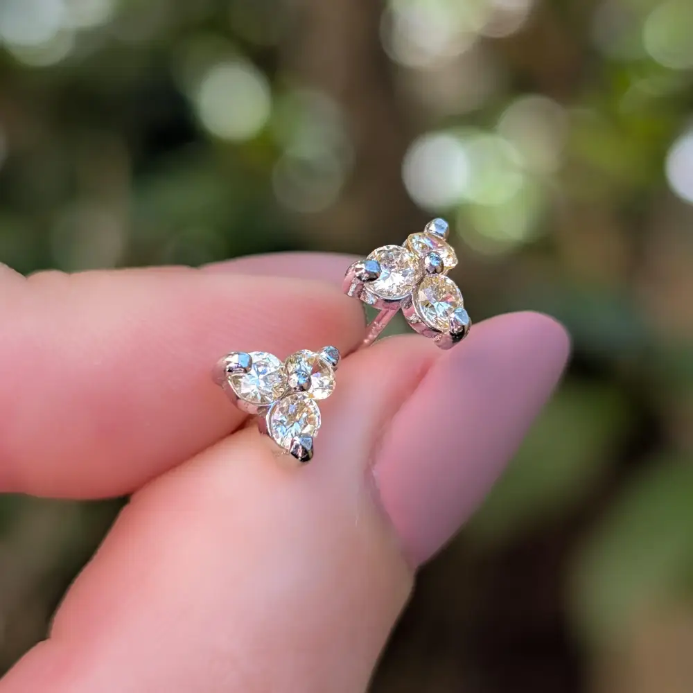 Tri-Cluster Champagne Sapphire Stud Earrings - Image 10