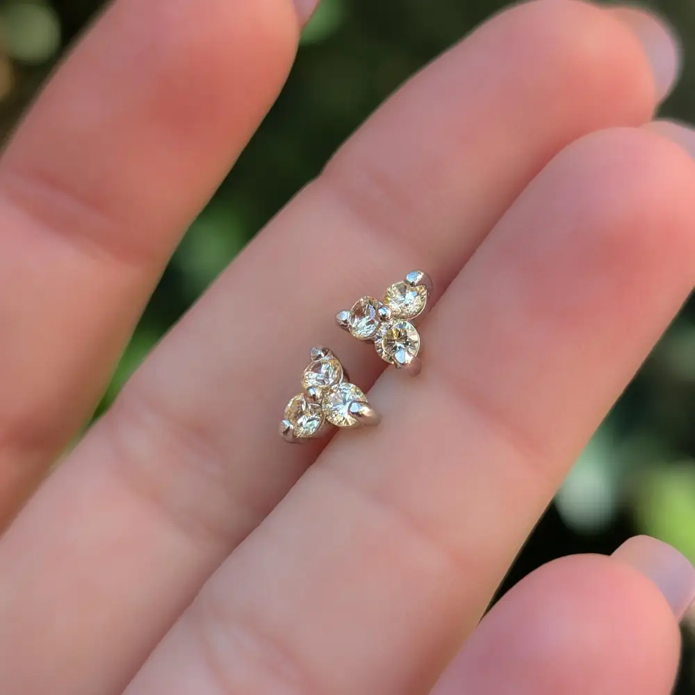 Tri-Cluster Champagne Sapphire Stud Earrings - Image 11