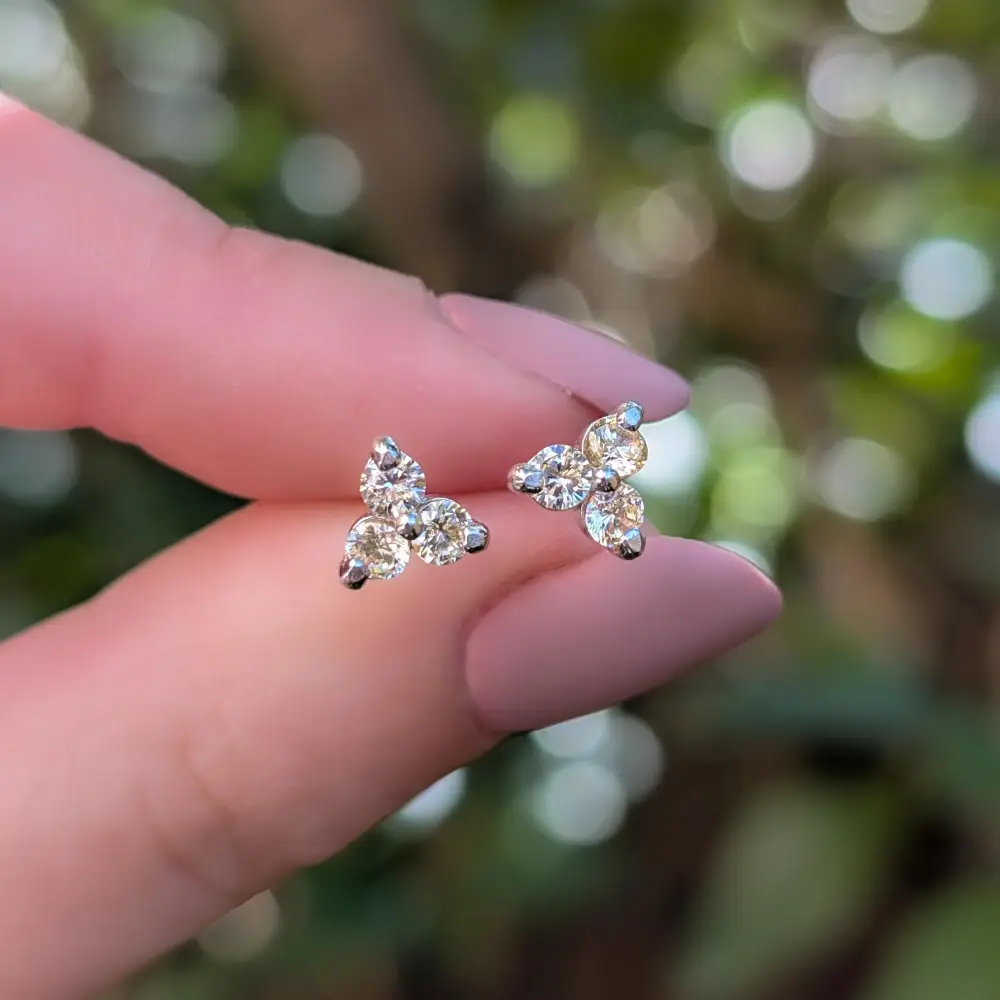 Tri-Cluster Champagne Sapphire Stud Earrings - Image 12