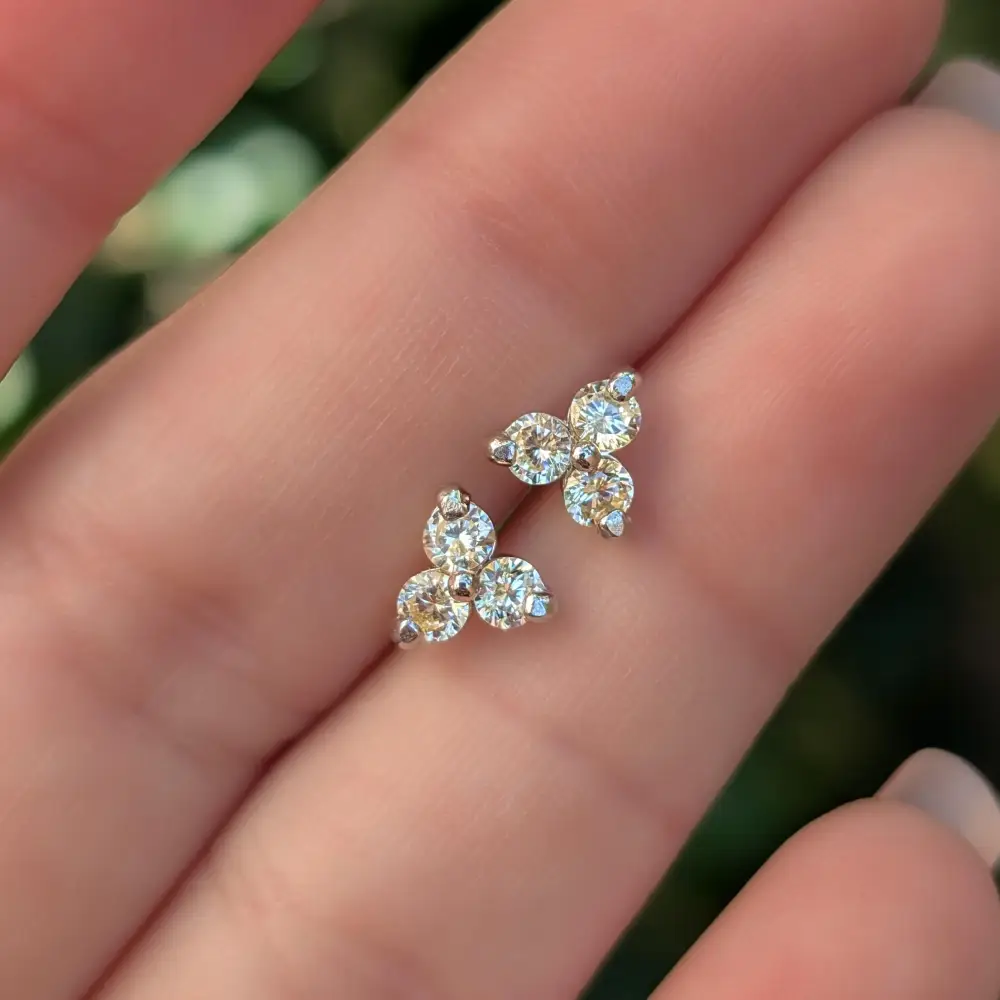 Tri-Cluster Champagne Sapphire Stud Earrings - Image 4