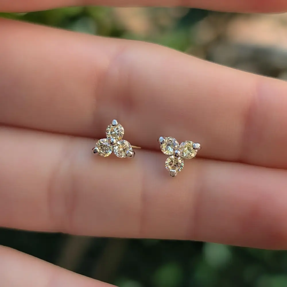 Tri-Cluster Champagne Sapphire Stud Earrings - Image 5