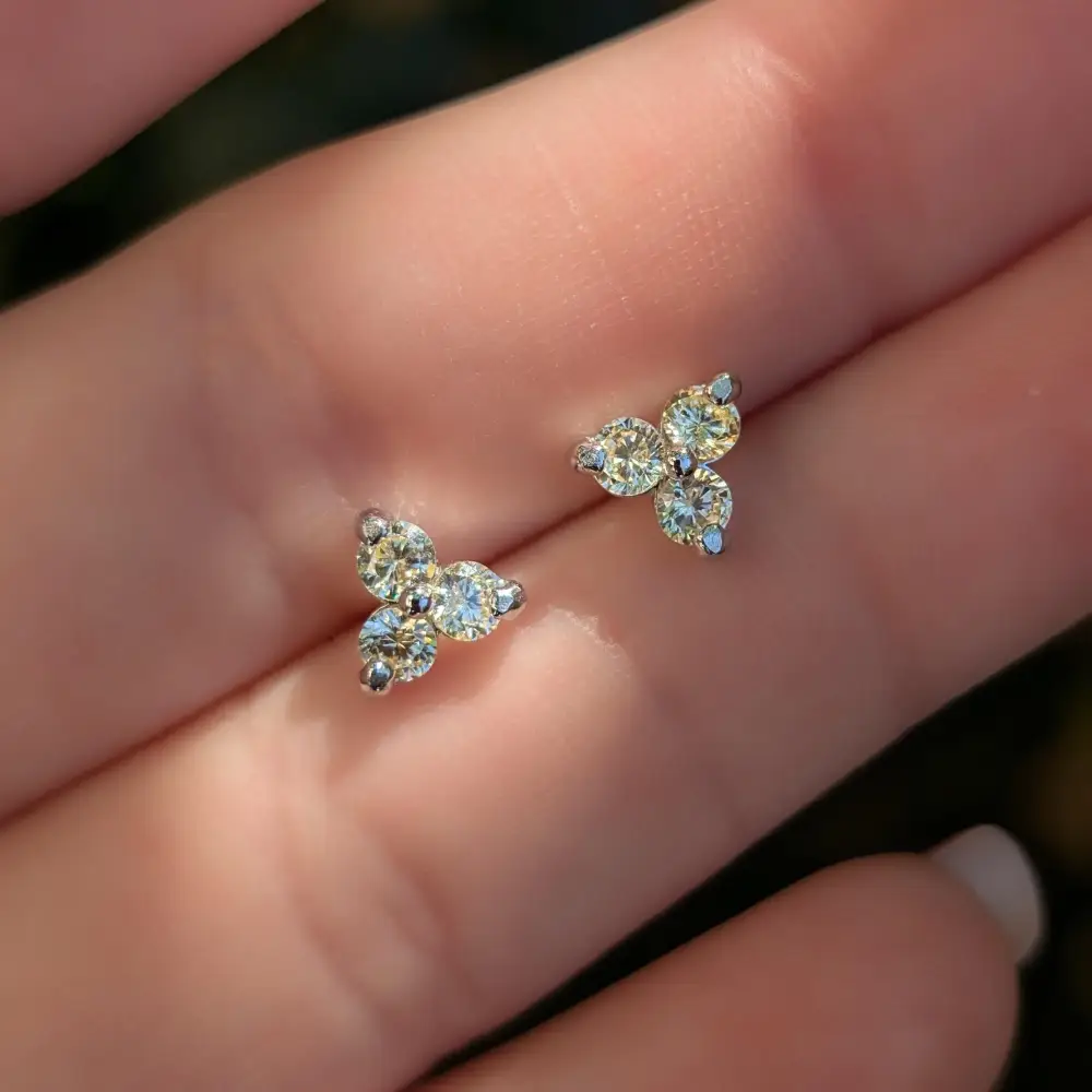 Tri-Cluster Champagne Sapphire Stud Earrings - Image 6