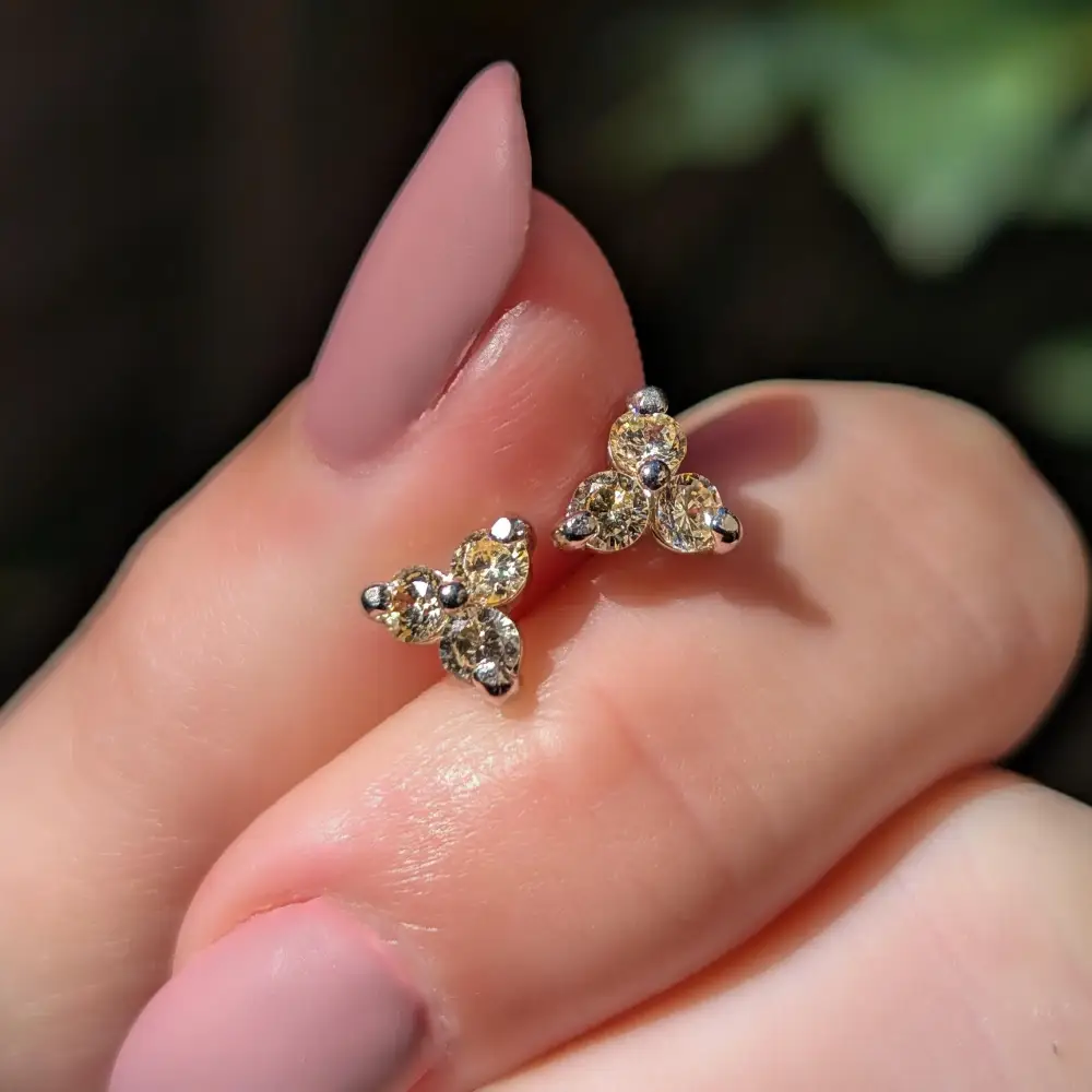 Tri-Cluster Champagne Sapphire Stud Earrings - Image 7