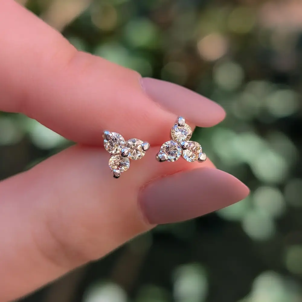 Tri-Cluster Champagne Sapphire Stud Earrings - Image 8