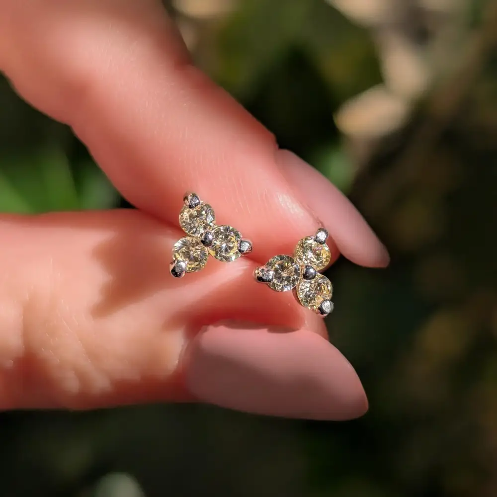 Tri-Cluster Champagne Sapphire Stud Earrings - Image 9