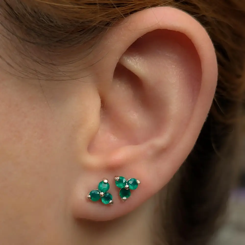 Tri-Cluster Emerald Stud Earrings - Image 13