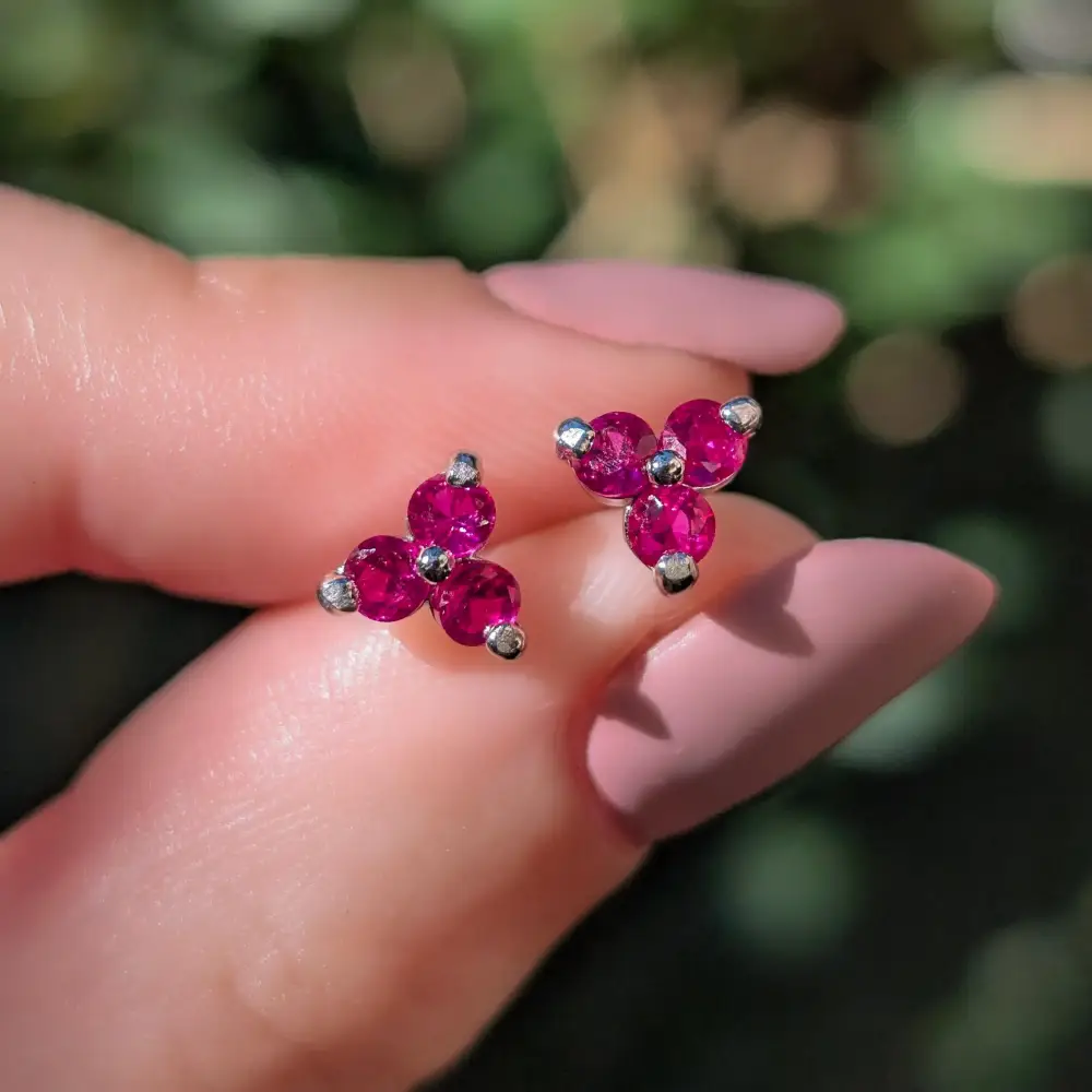 Tri-Cluster Ruby Stud Earrings - Image 10