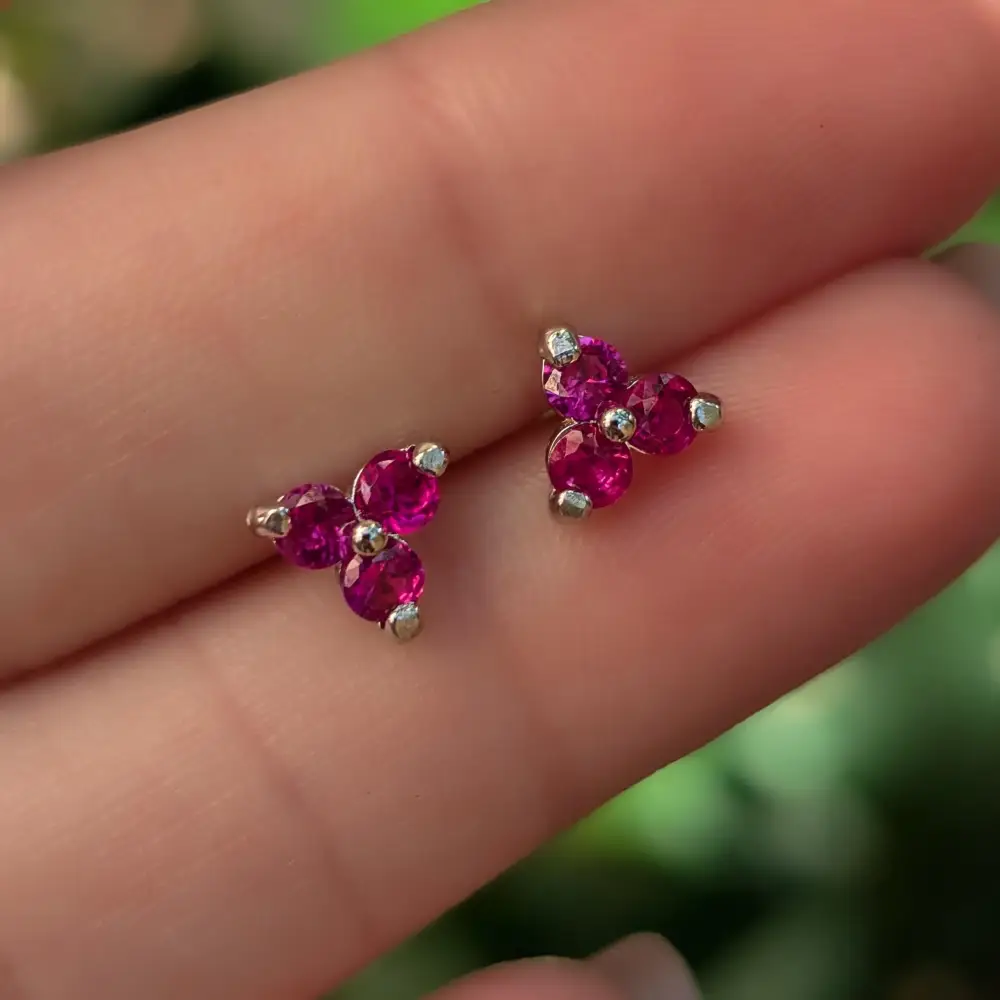 Tri-Cluster Ruby Stud Earrings - Image 11