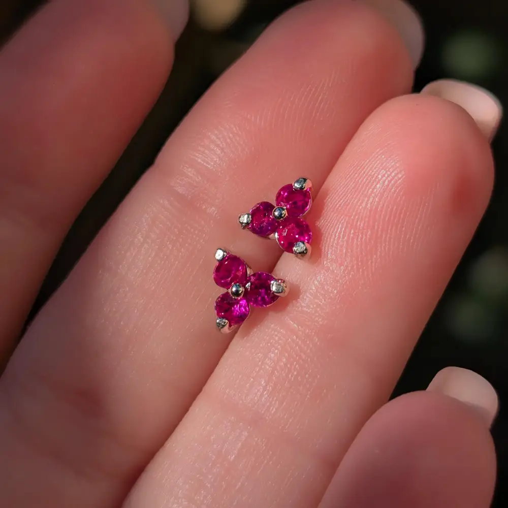 Tri-Cluster Ruby Stud Earrings - Image 12