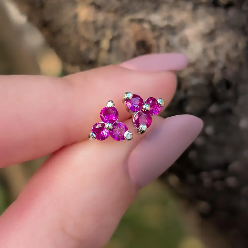 Tri-Cluster Ruby Stud Earrings - Image 13