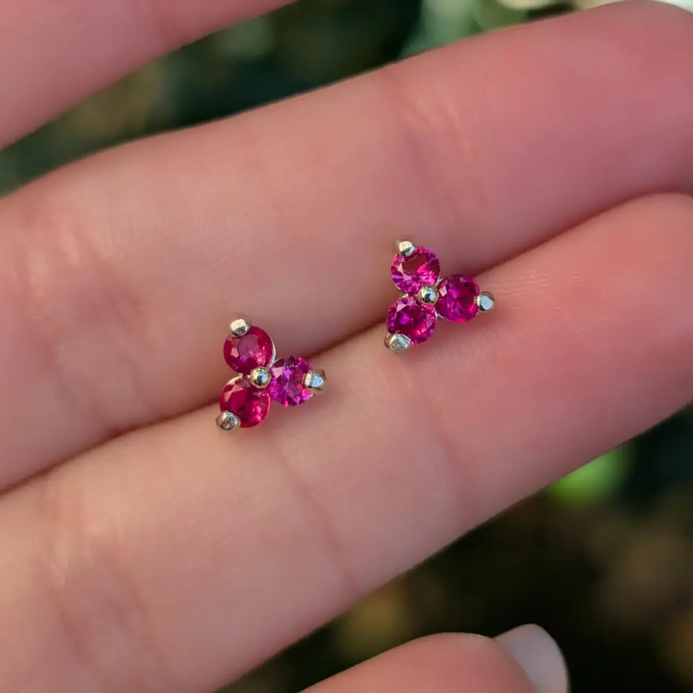 Tri-Cluster Ruby Stud Earrings - Image 14