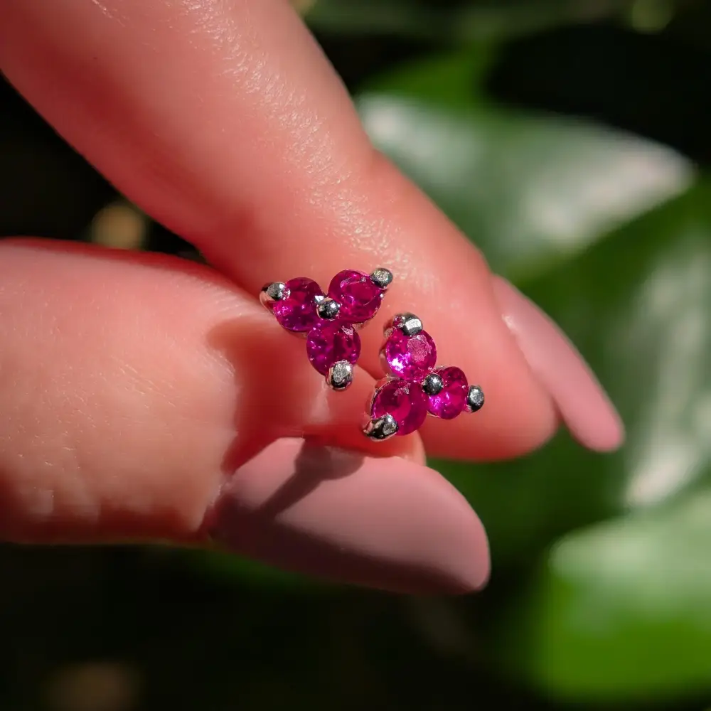 Tri-Cluster Ruby Stud Earrings - Image 15