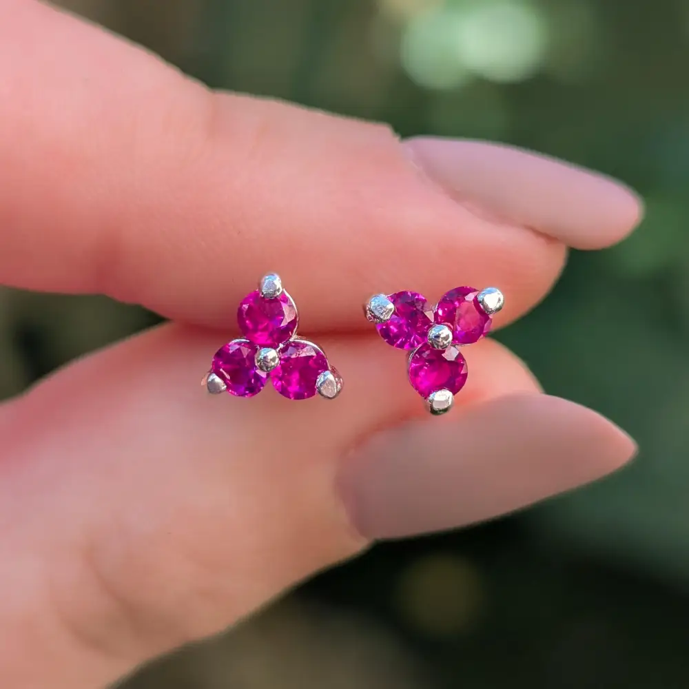 Tri-Cluster Ruby Stud Earrings - Image 16