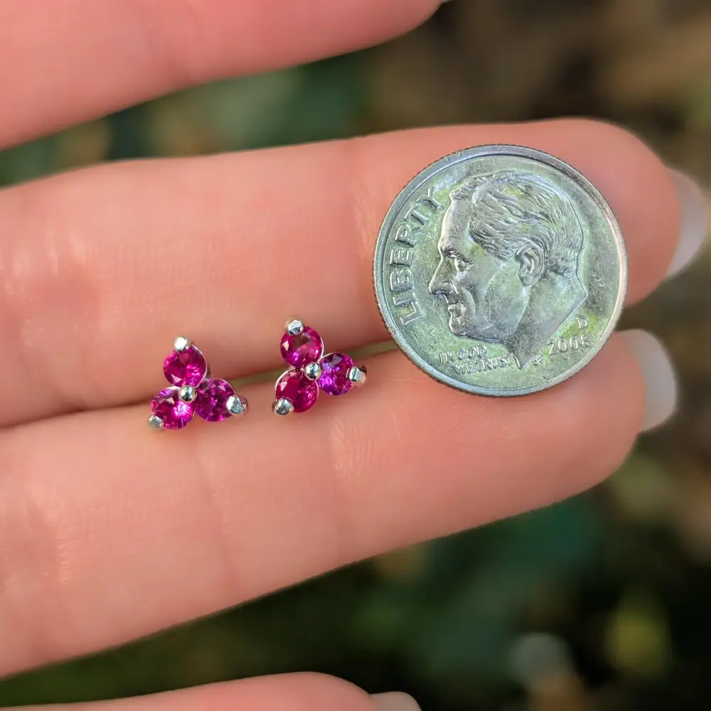 Tri-Cluster Ruby Stud Earrings - Image 17