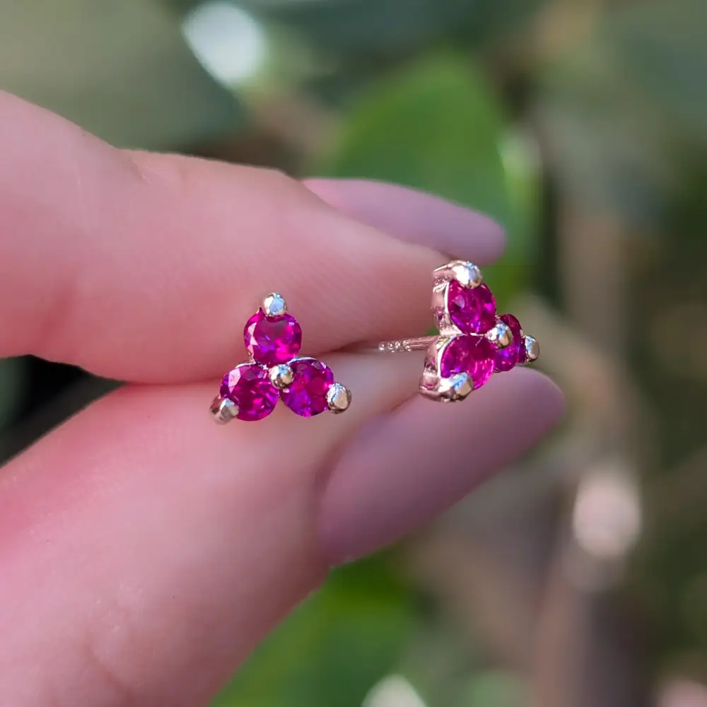 Tri-Cluster Ruby Stud Earrings - Image 4