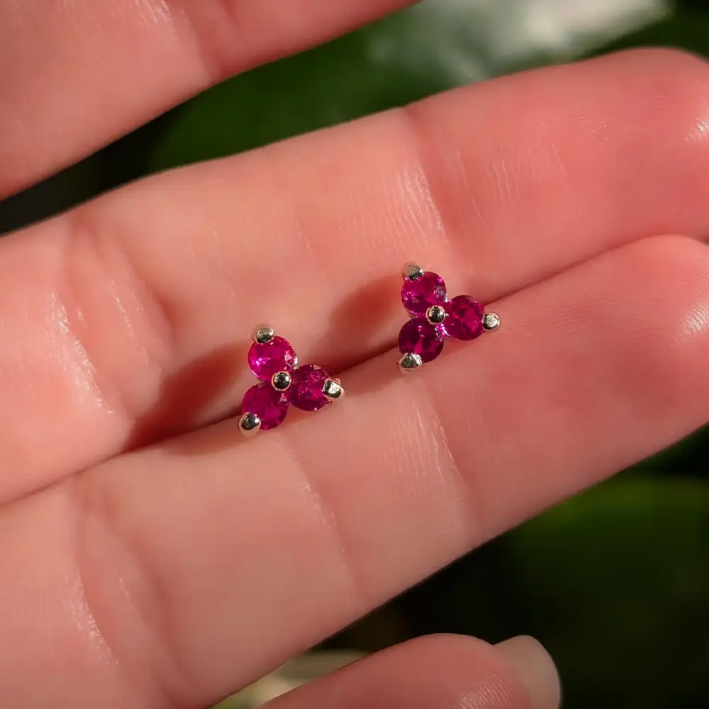 Tri-Cluster Ruby Stud Earrings - Image 5