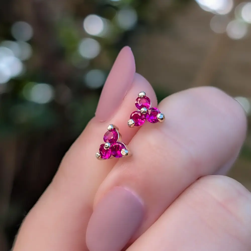 Tri-Cluster Ruby Stud Earrings - Image 6